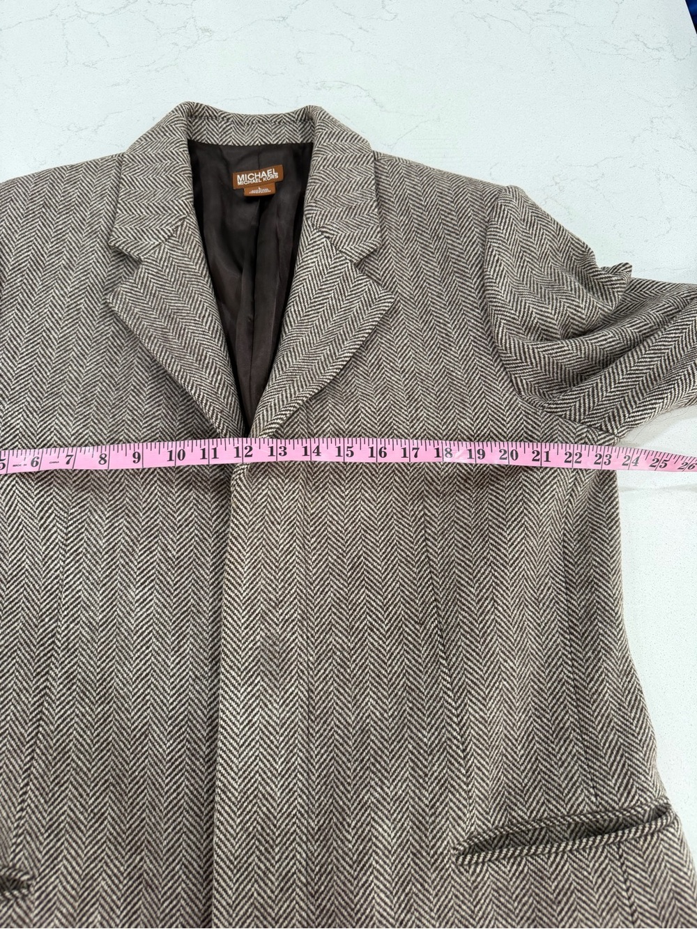Michael Kors 100% Wool Men's Taupe Herringbone Wool Pea Coat - Picture 12 of 15